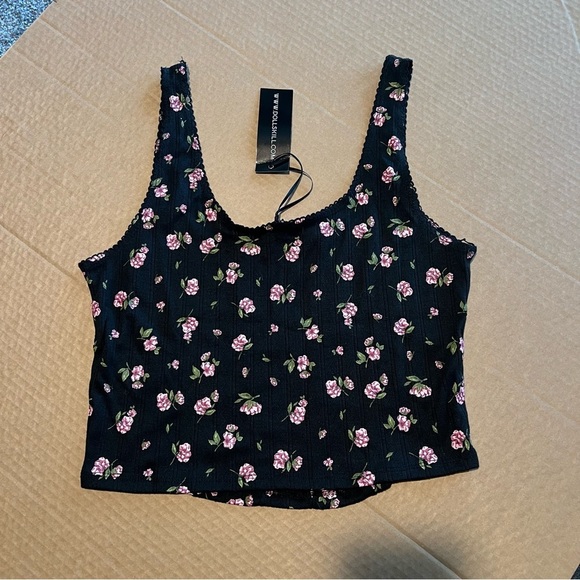 Dolls Kill Delia's Rose Print Tank black multi, cropped, size L NWT - Picture 4 of 11